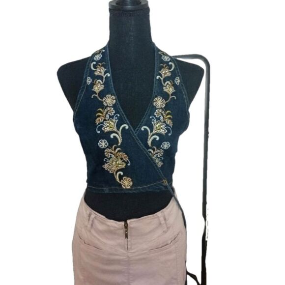 Forever 21 Denim Wrap Halter Top - Picture 2 of 8